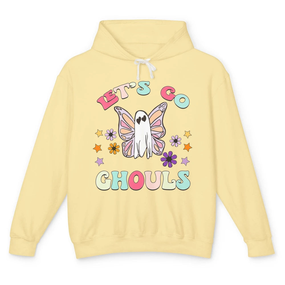 Groovy Let Go Ghouls Retro Floral Boo Spooky Ghost Halloween Unisex Lightweight Hoodie