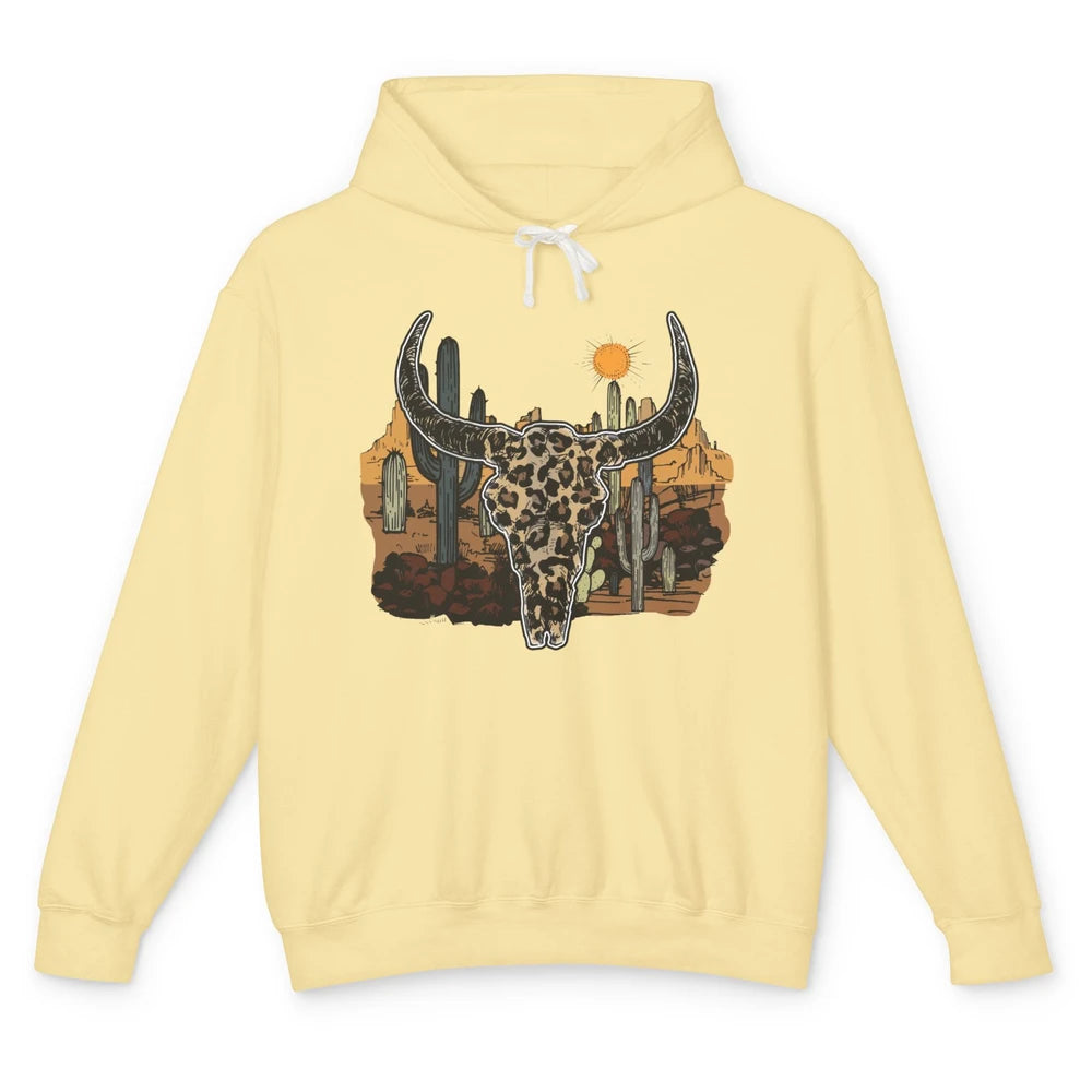 Leopard Bull Skull Desert Sunset Cactus Western Country Girl Unisex Lightweight Hoodie