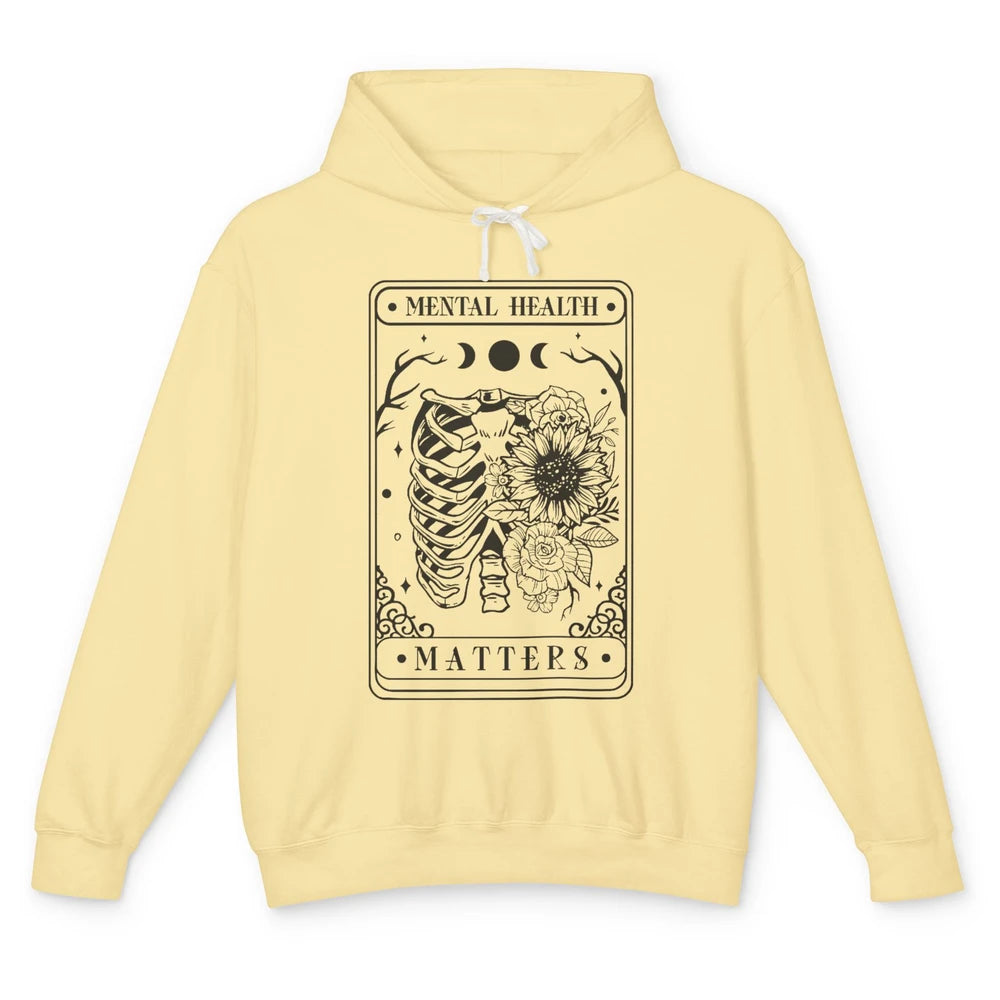 Floral Rib Cage Mental Health Matters Tarot Card Halloween Unisex Lightweight Hoodie