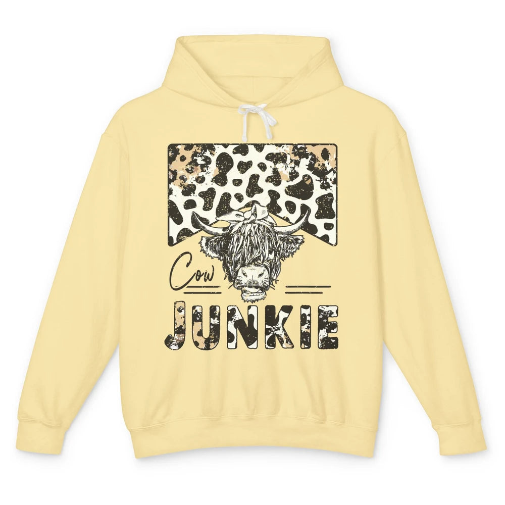 Leopard Highland Cow Bandana Cow Junkie Western Country Gift Unisex Lightweight Hoodie