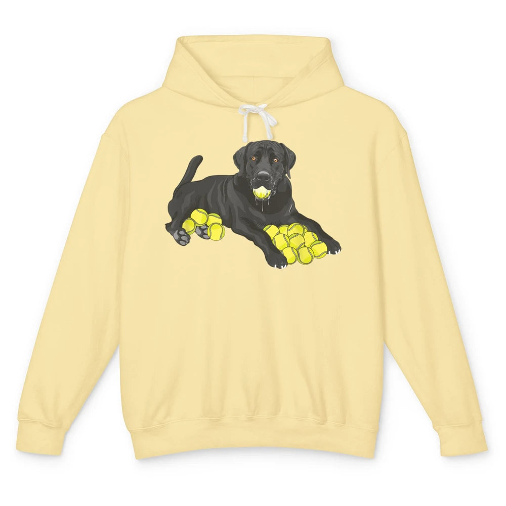 Funny Black Labrador Retriever Dog Play Tennis Balls Player Unisex Lightweight Hoodie