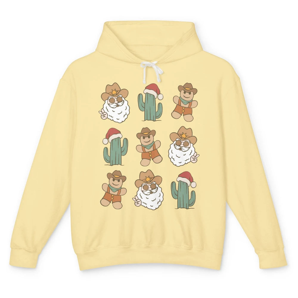 Cowboy Santa Gingerbread Desert Cactus Western Country Xmas Unisex Lightweight Hoodie