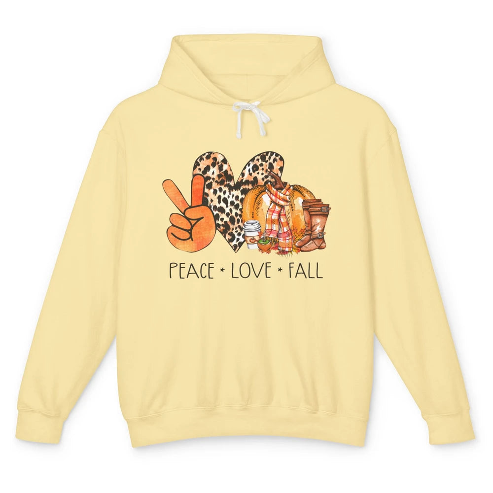 Peace Love Fall Pumpkin Spice Fall Halloween Thanksgiving Unisex Lightweight Hoodie