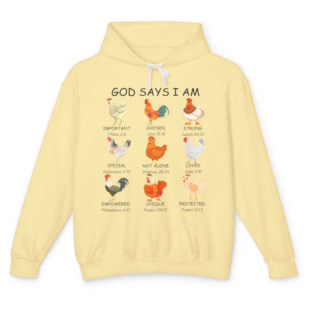 God Says I Am Chicken Christian Bible Funny Farm Chicken Unisex Lightweight Hoodie