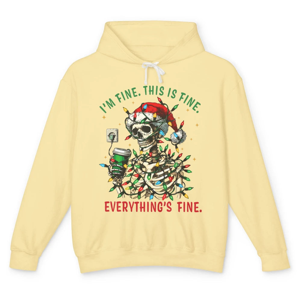 Funny Skull Everything Is Fine Christmas Lights Skeleton Xmas Sarcastic Unisex Lightweight Hoodie