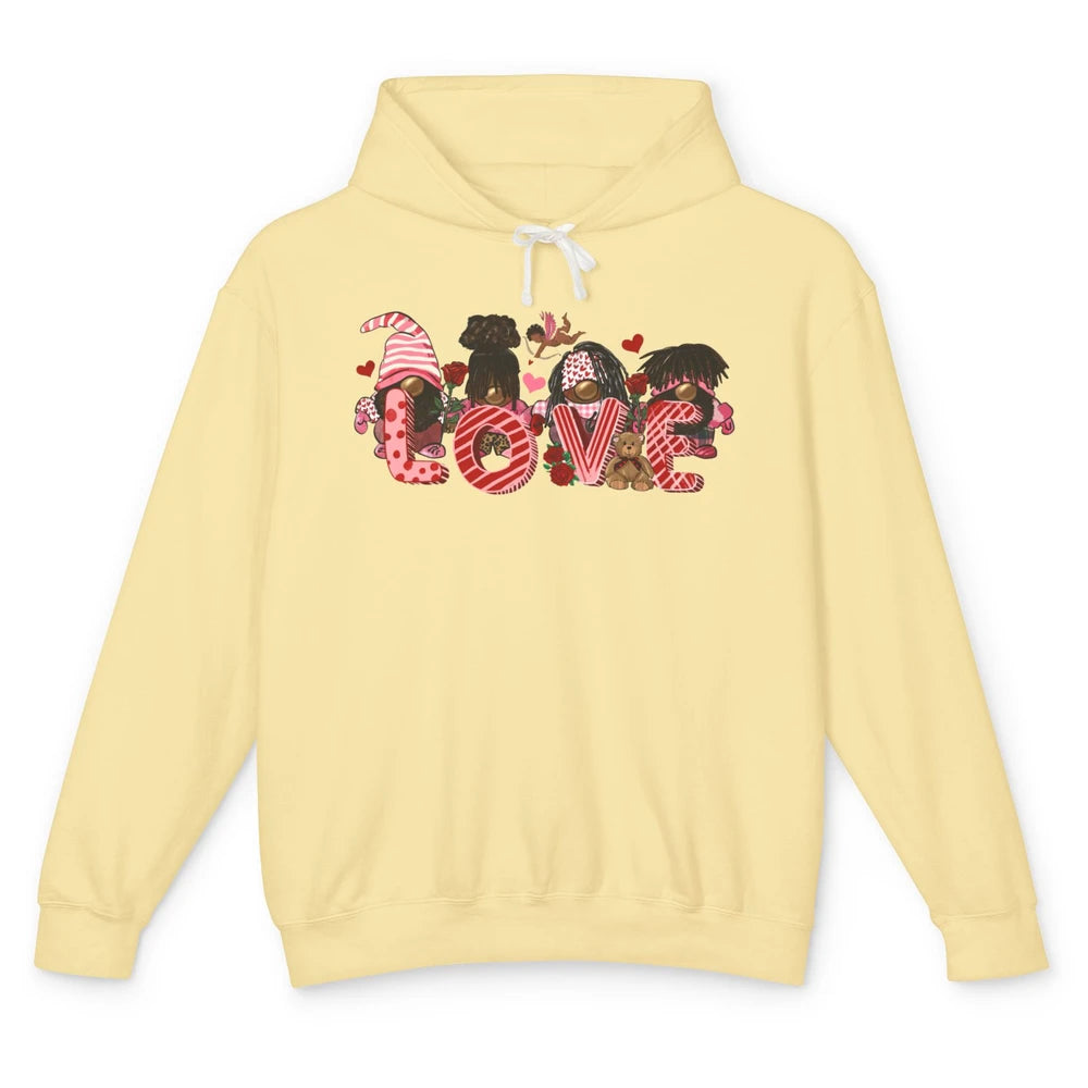 Afro Gnome Love Valentine African American Valentine's Day Unisex Lightweight Hoodie