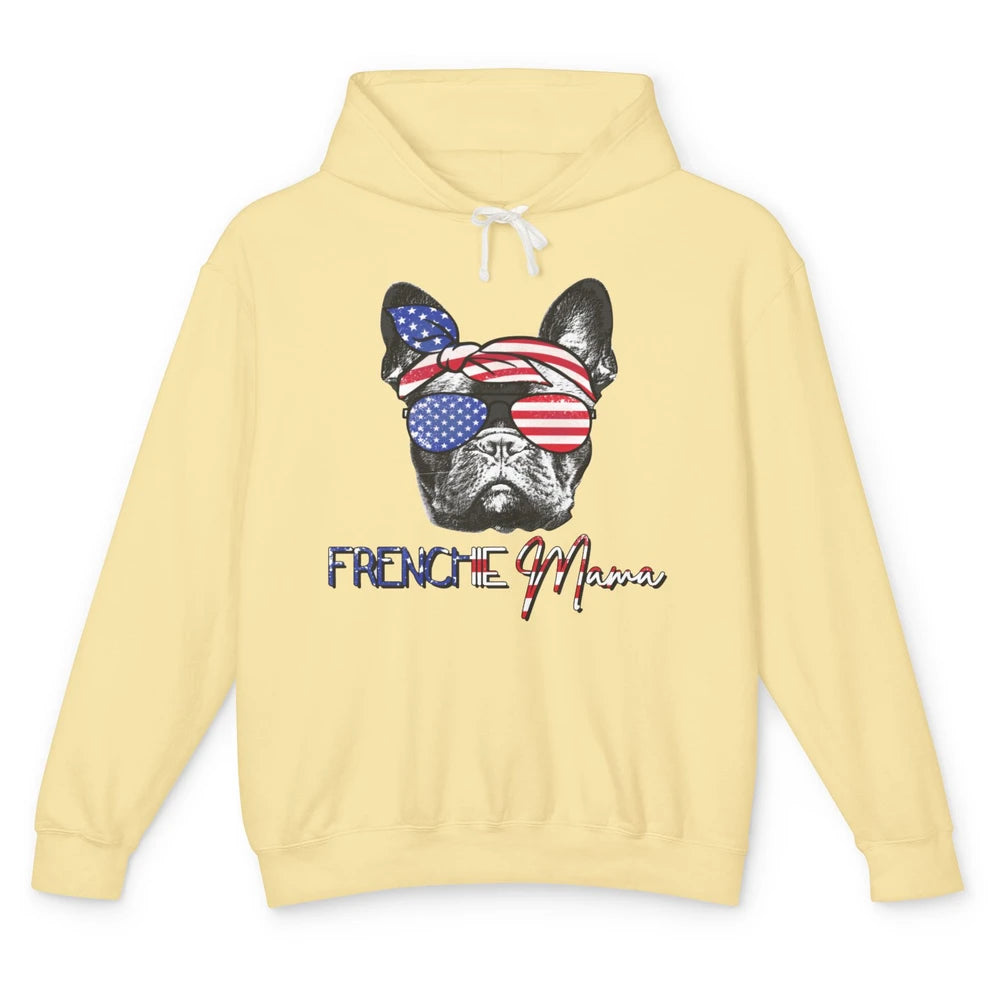 French Bulldog US Flag Glasses July 4th Patriot Frenchie Mom Unisex Lightweight Hoodie