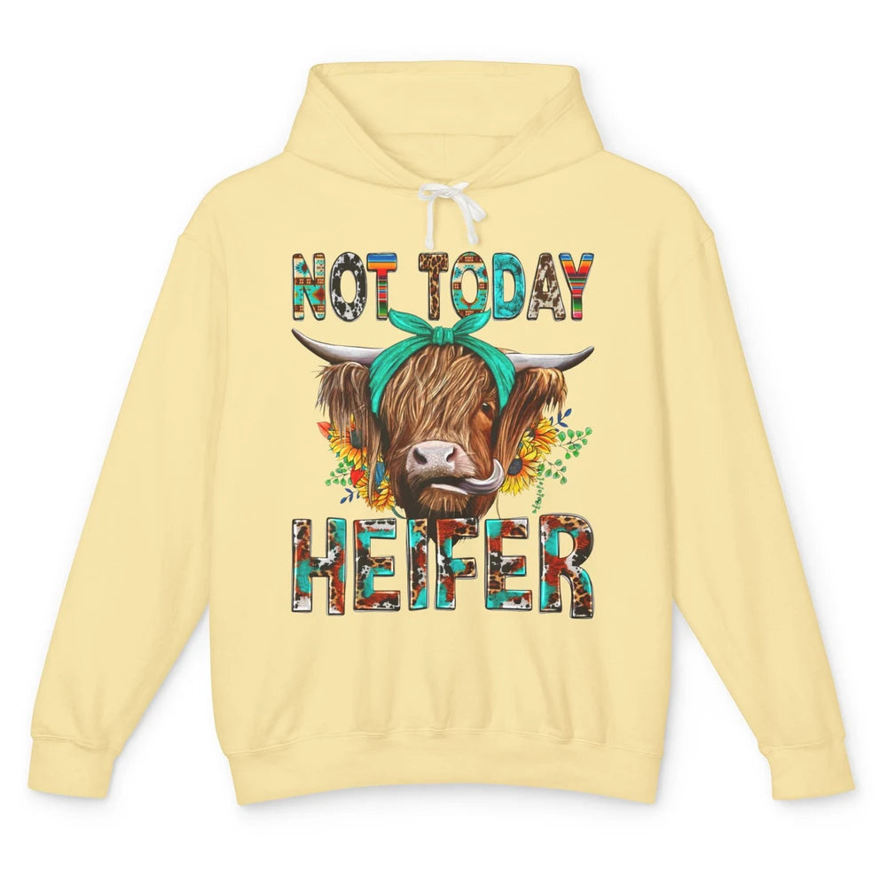 Leopard Highland Cow Sunglasses Not Today Heifer Western Cow Unisex Lightweight Hoodie