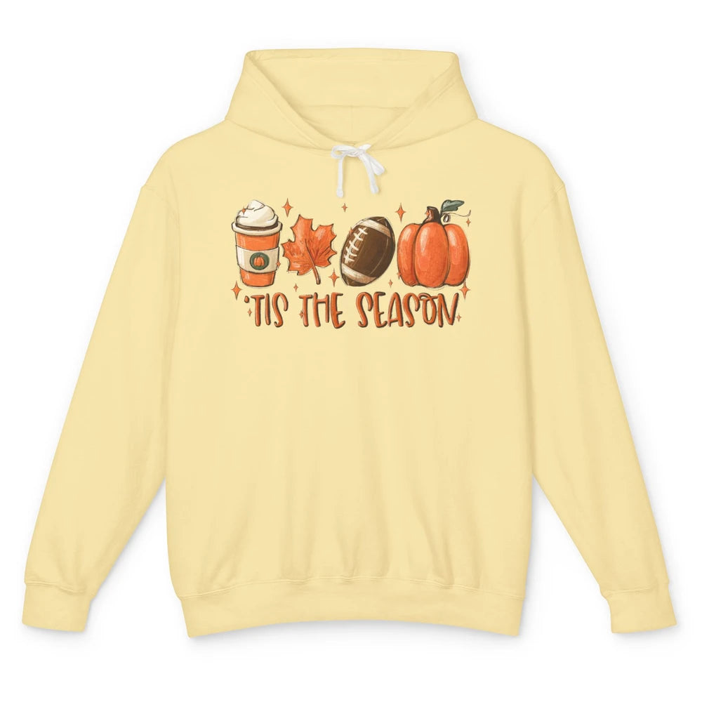 Pumpkin Spice Football Tis The Season Fall Thanksgiving Gift Unisex Lightweight Hoodie