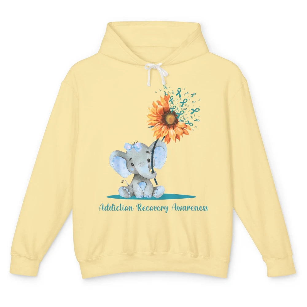 Addiction Recovery Awareness Teal Ribbon Baby Elephant Daisy Unisex Lightweight Hoodie