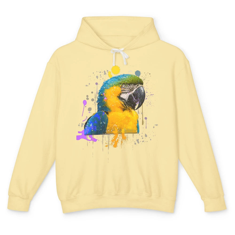 Funny Watercolor Blue And Gold Macaw Parrot Bird Face Flight Unisex Lightweight Hoodie