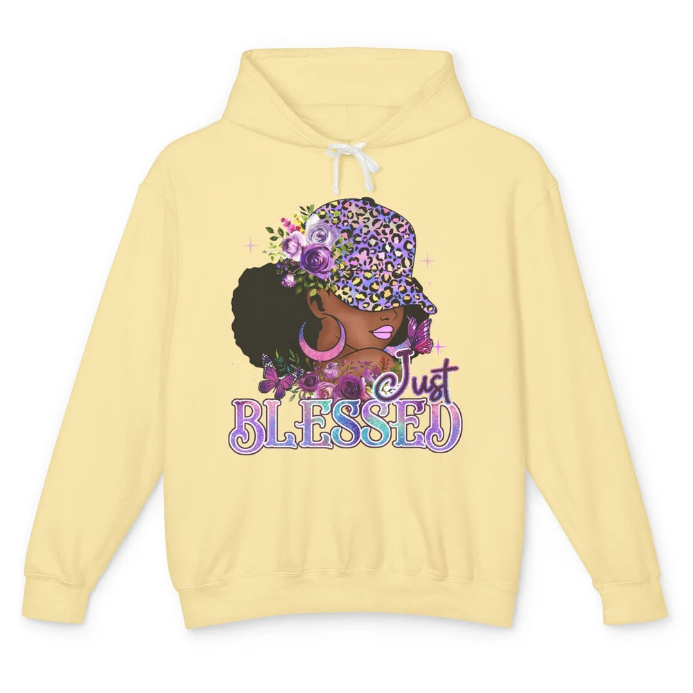 Floral Afro Black Girl Just Blessed Christian Afro American Unisex Lightweight Hoodie