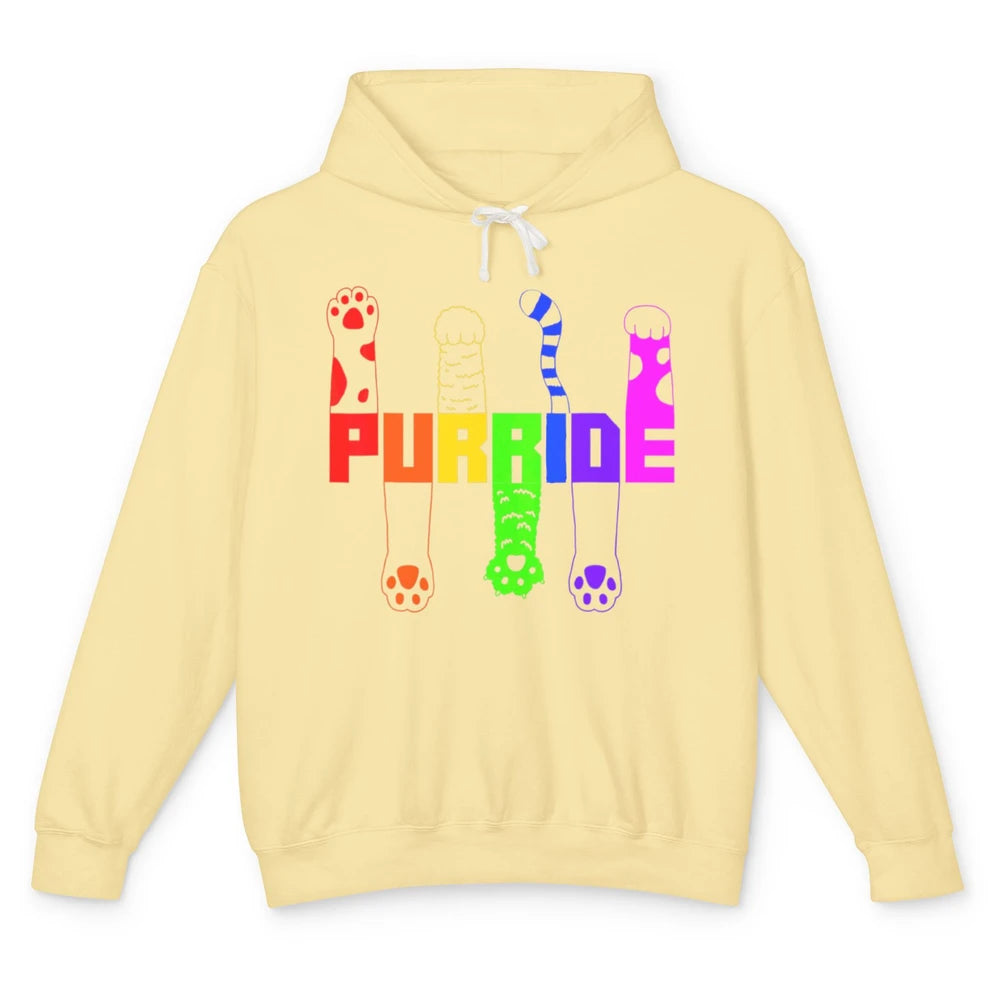 Kitten Purride Cat Paw LGBT Awareness Pride Month Rainbow Unisex Lightweight Hoodie