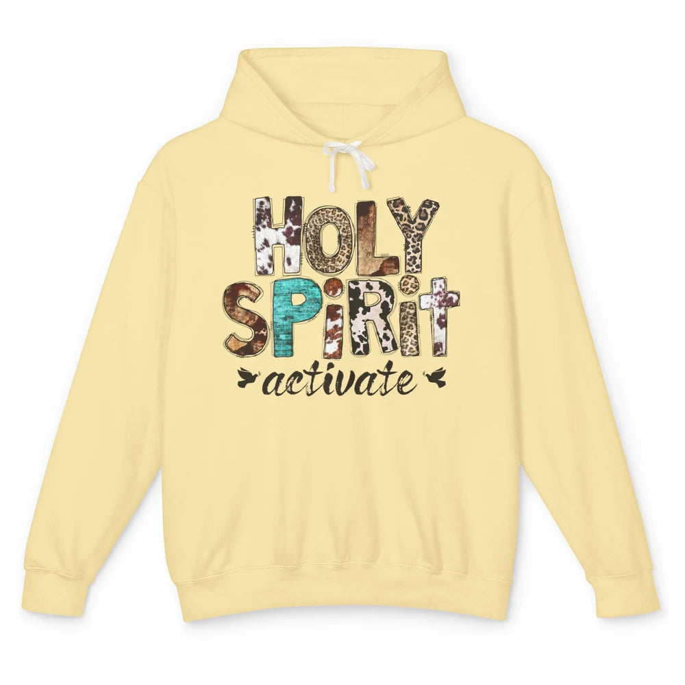 Retro Leopard Holy Spirit Activate Cowboy Rodeo Western Girl Unisex Lightweight Hoodie