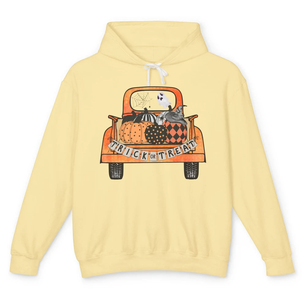 Retro Fall Pumpkin Truck Fall Halloween Trick Or Treat Gift Unisex Lightweight Hoodie