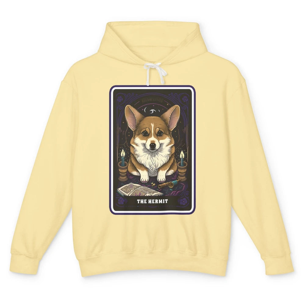 Corgi Witch The Hermit Tarot Card Halloween Corgi Dog Mom Unisex Lightweight Hoodie