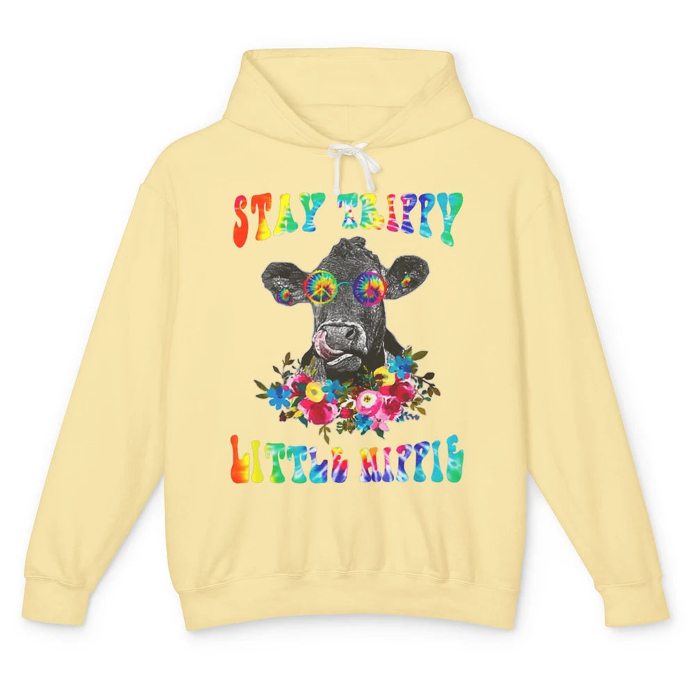 Stay Trippy Little Hippie Heifer Licking Highland Cow Peace Unisex Lightweight Hoodie