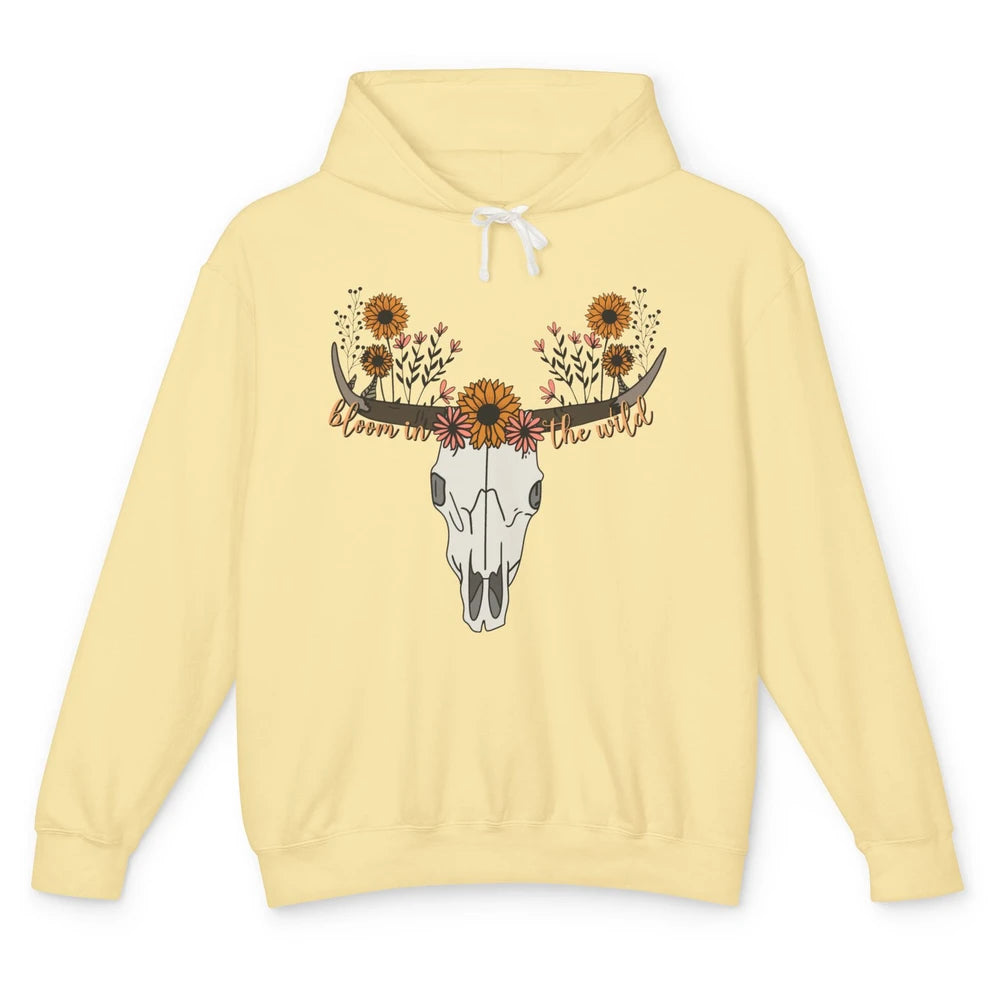 Cow Skull Bloom In The Wild Western Bull Skull Wildfloral Unisex Lightweight Hoodie