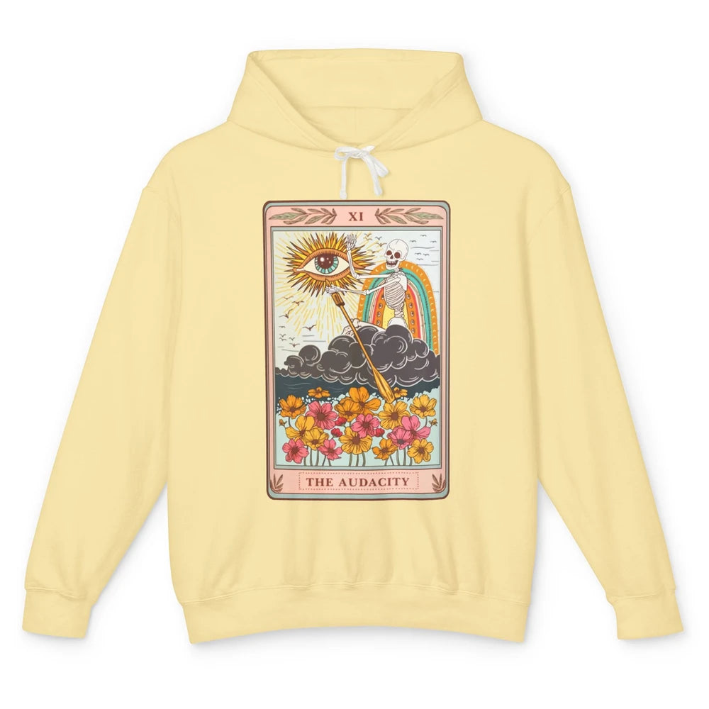 Retro Skeleton Riding Cloud The Audacity Tarot Card Rainbow Unisex Lightweight Hoodie