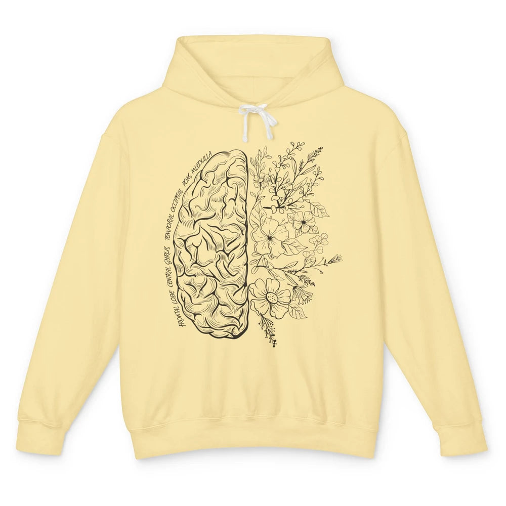 Brain Anatomy With Flowers Nursing School Doctor Neurologist Unisex Lightweight Hoodie