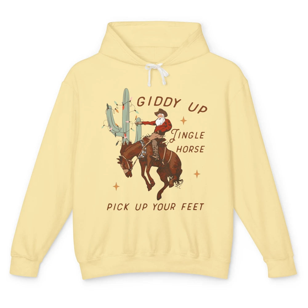 Cowboy Santa Horsing Giddy Up Jingle Horse Christmas Cactus Unisex Lightweight Hoodie