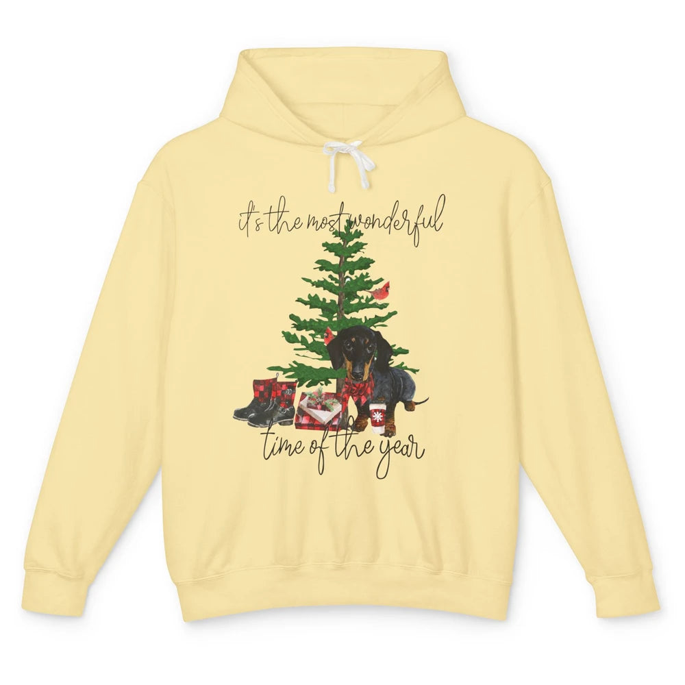 Dachshund Christmas Tree The Most Wonderful Time Of The Year Unisex Lightweight Hoodie