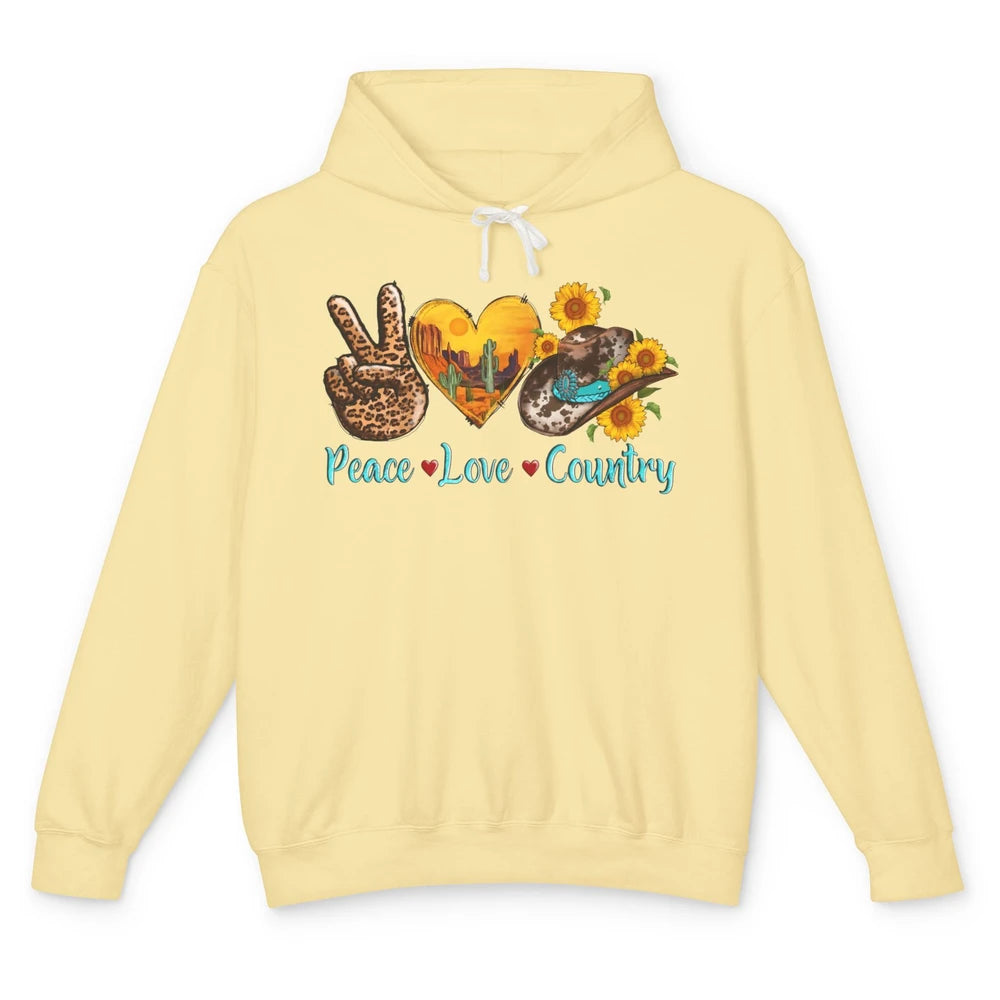 Retro Sunflower Peace Love Country Cowgirl Boots Western Unisex Lightweight Hoodie