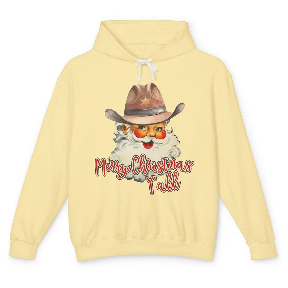 Santa Claus Merry Christmas Y'all Western Country Cowboy Unisex Lightweight Hoodie