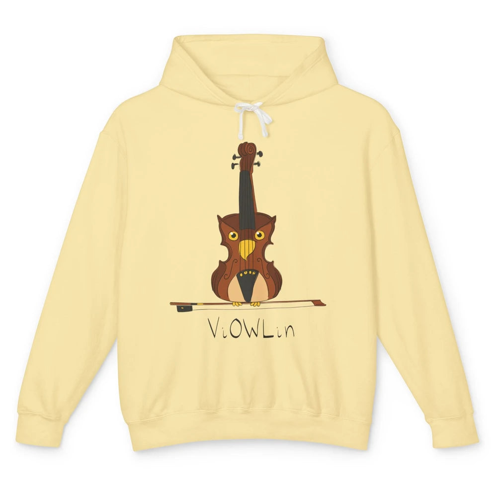 Funny Violin Owl Musician Cute Bird Pun Violin Player Humor Unisex Lightweight Hoodie