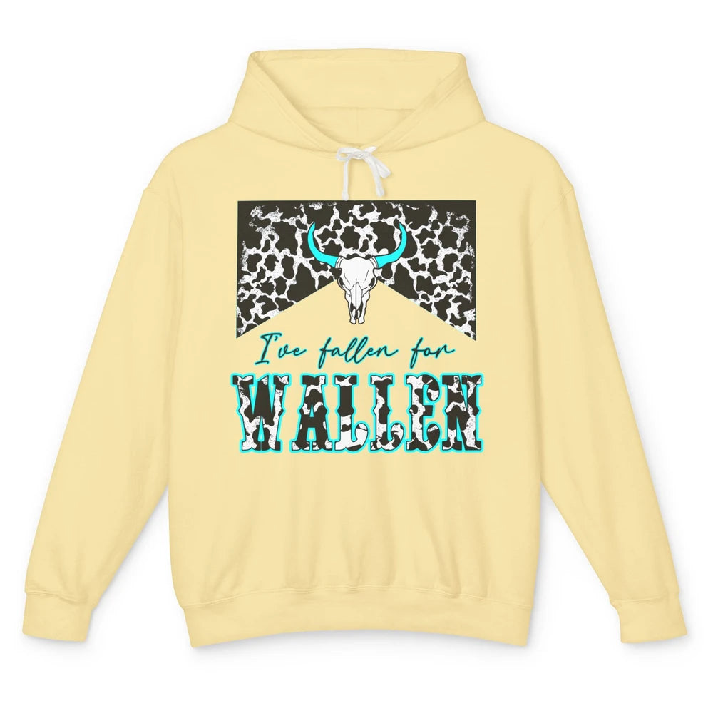 Leopard Turquoise Bull Skull I've Fallen For Wallen Western Unisex Lightweight Hoodie