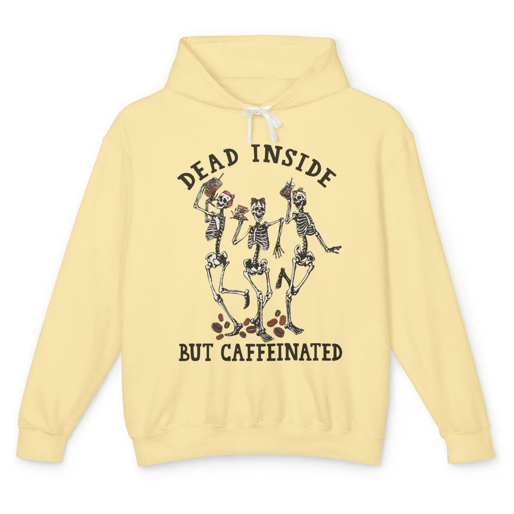 Funny Dancing Skeleton Dead Inside But Caffeinated Leopard Unisex Lightweight Hoodie