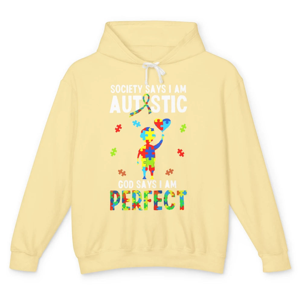 God Says I Am Perfect Autism Awareness Ribbon Jigsaw Puzzle Unisex Lightweight Hoodie