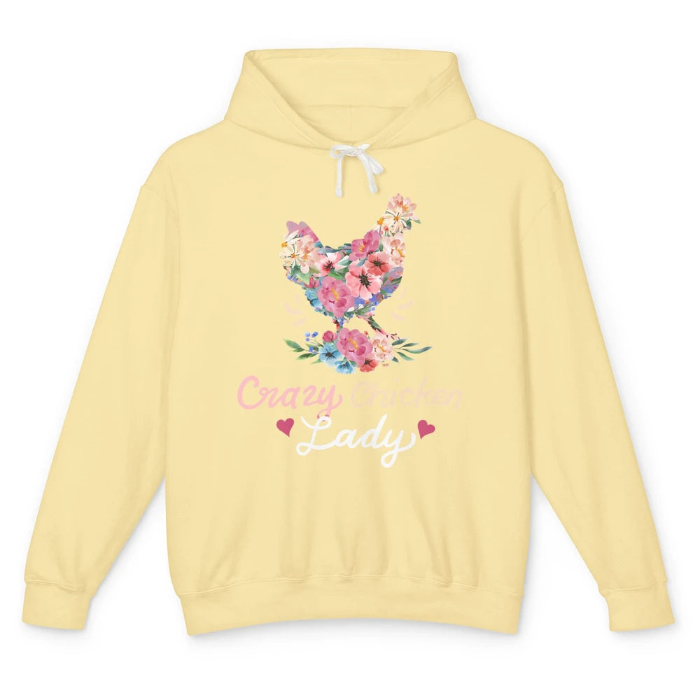 Funny Crazy Chicken Lady Floral Cute Flowers Hen Chick Women Unisex Lightweight Hoodie