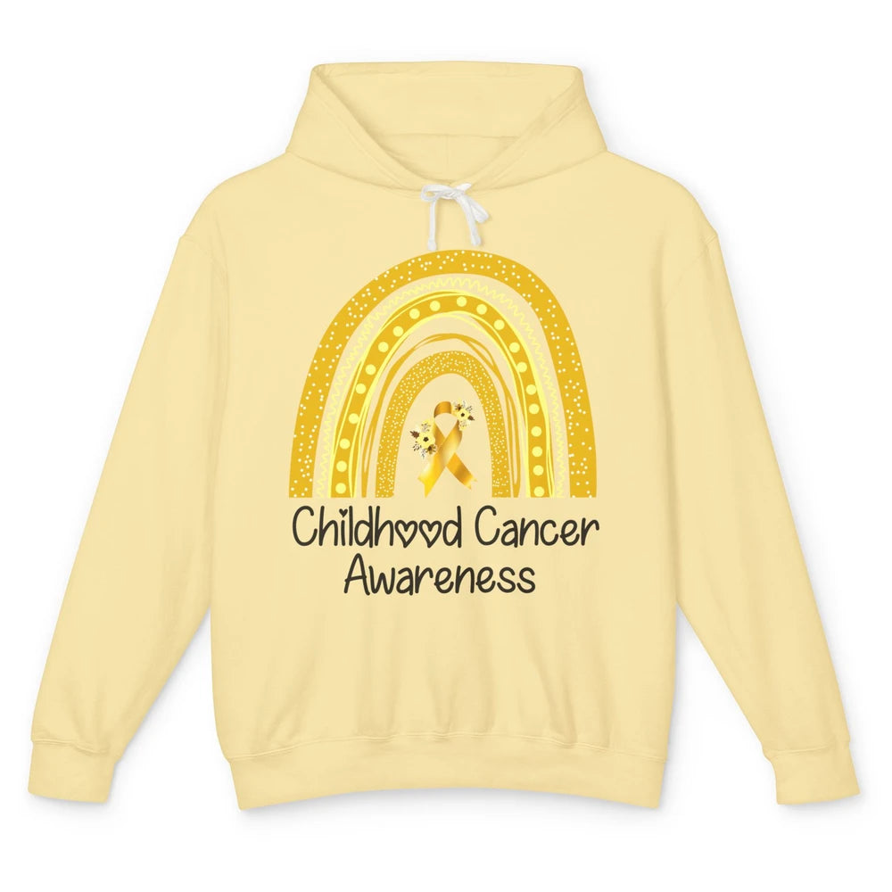 Childhood Cancer Awareness Support Rainbow Gold Ribbon Gift Unisex Lightweight Hoodie