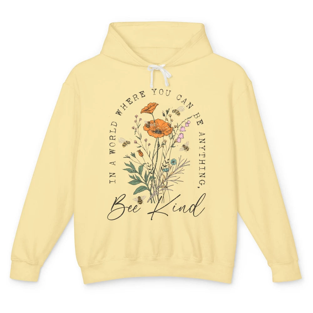 Vintage Bee Kind Daisy Minimalist Positive Mind Wildflower Unisex Lightweight Hoodie