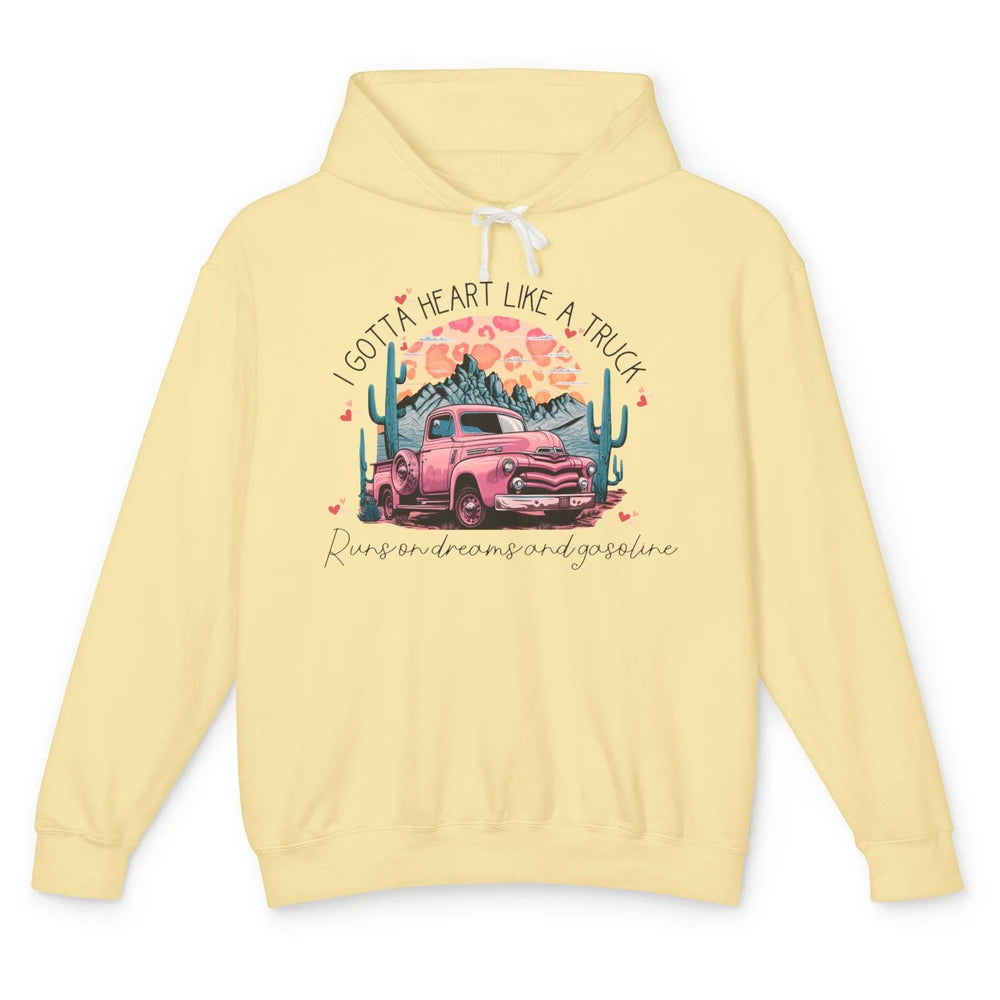 Retro Desert Cactus Got A Heart Like Truck Western Valentine Unisex Lightweight Hoodie