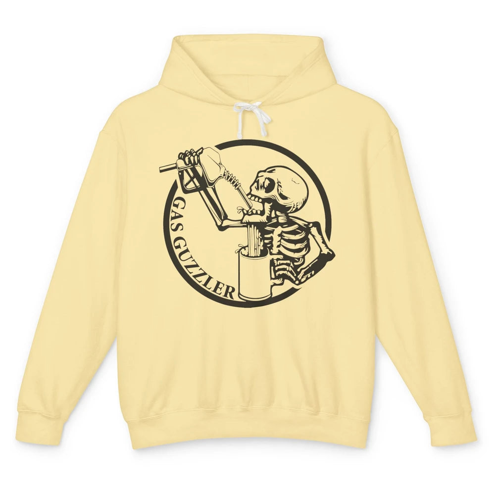 Funny Skeleton Gas Guzzler Sarcastic Skeleton Halloween Unisex Lightweight Hoodie