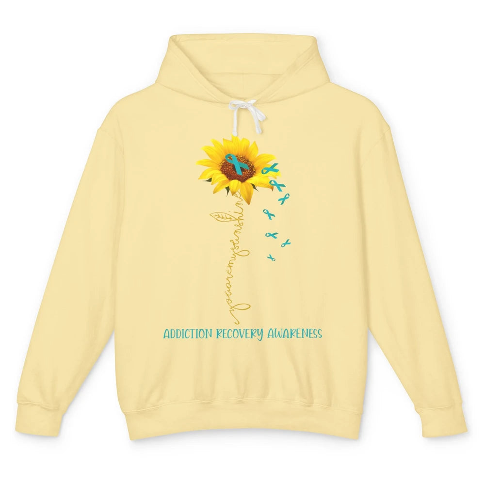 Addiction Recovery Awareness Teal Ribbon Sunflower Unisex Lightweight Hoodie