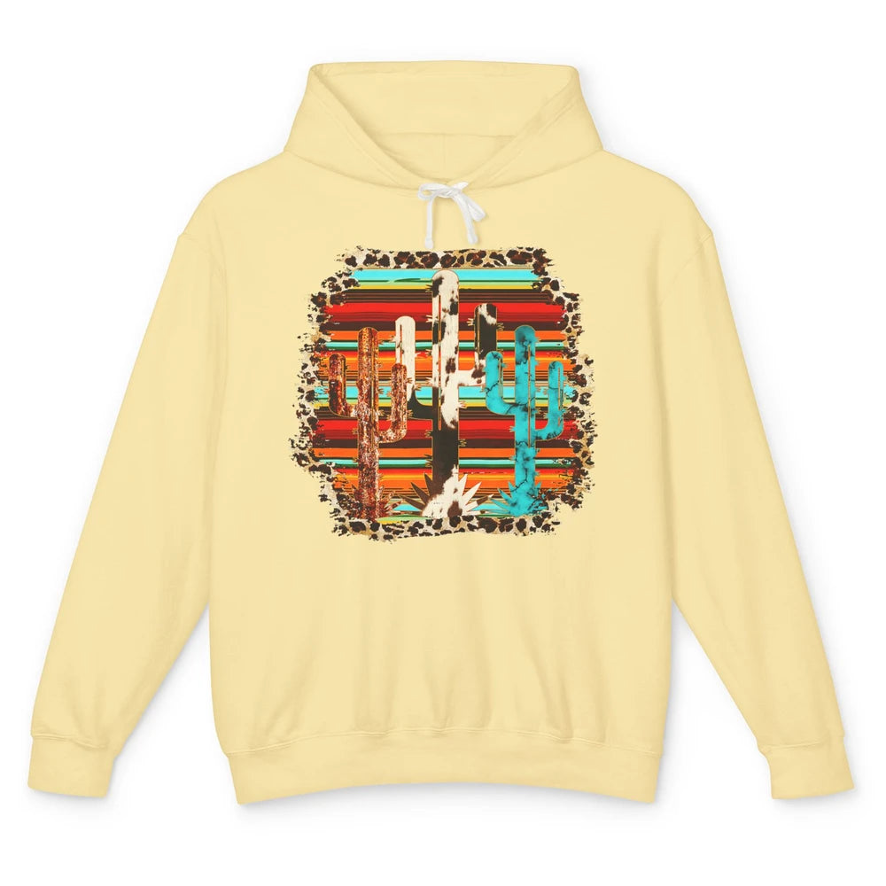 Western Country Cactus Cowhide Serape Turquoise Leopard Unisex Lightweight Hoodie