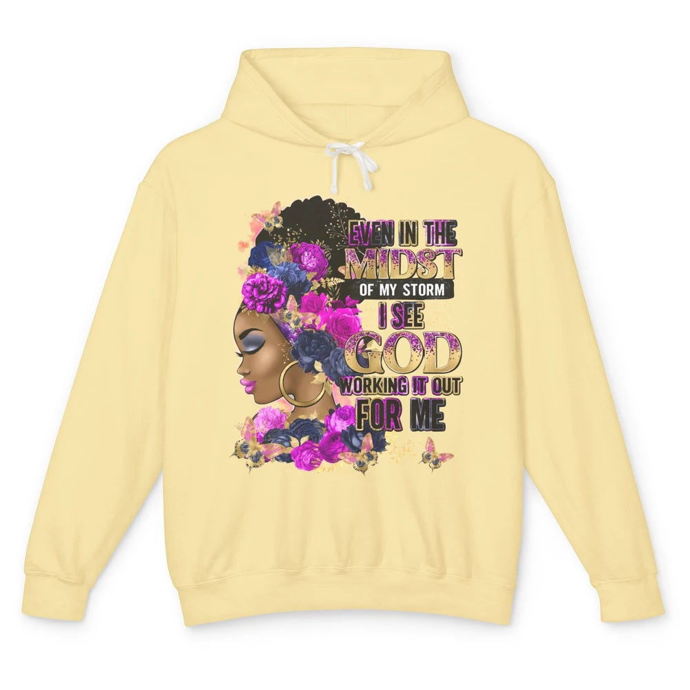 Black Girl In The Midst Of Storm Believe In God Christian Unisex Lightweight Hoodie