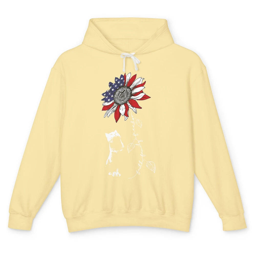 Cat Sunflower 4th Of July Patriotic Faith Family Freedom Unisex Lightweight Hoodie