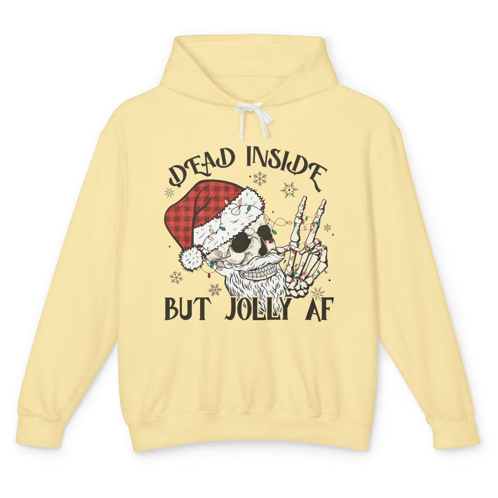 Funny Xmas Skull Dead Inside But Jolly AF Christmas Skeleton Unisex Lightweight Hoodie