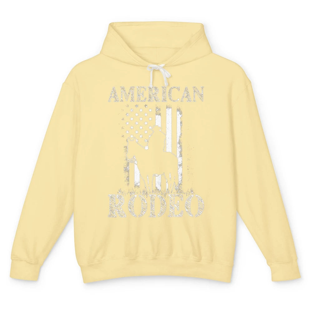 American Rodeo Cowboy Horse Bull Riding USA Flag Retro Howdy Western Country Horseback Unisex Lightweight Hoodie