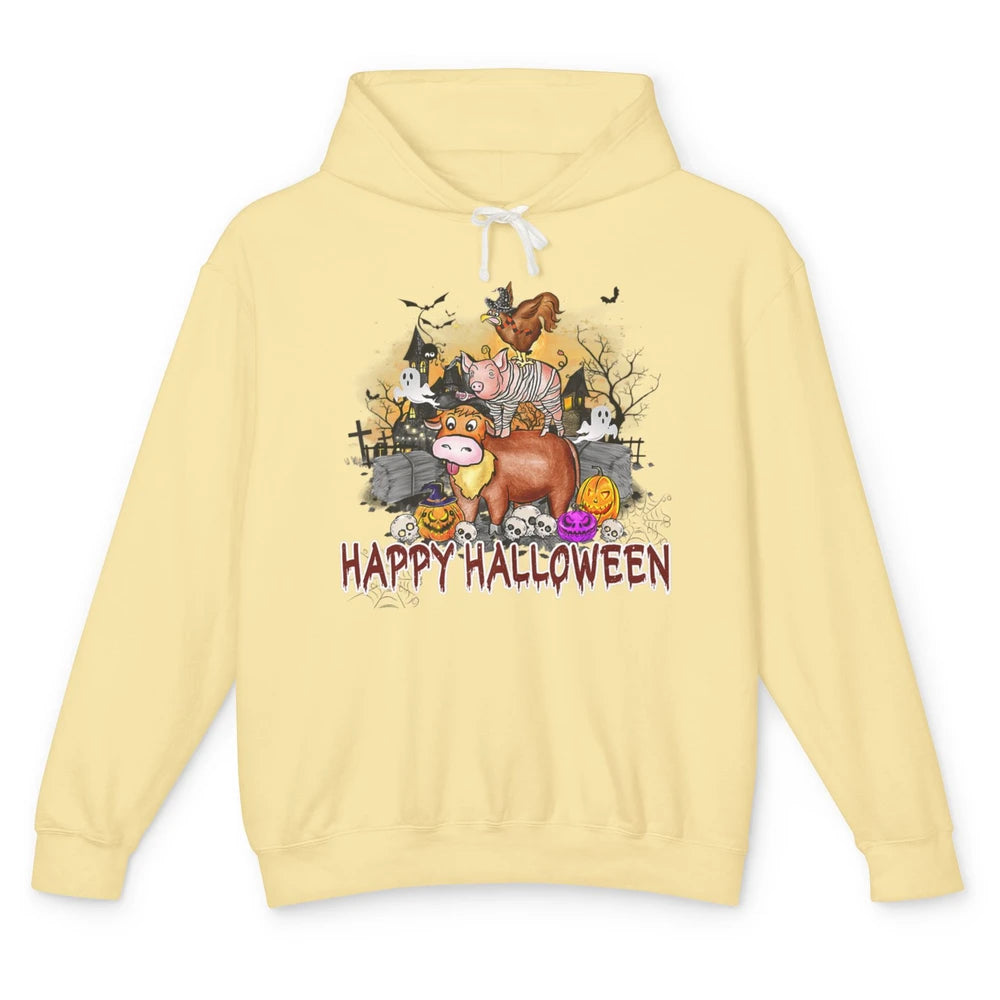 Farm Animal Haunted House Farming Halloween Spooky Season Unisex Lightweight Hoodie