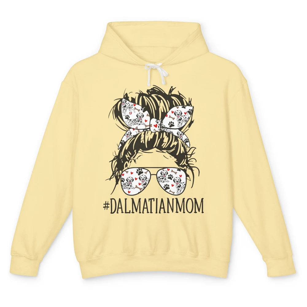 Dalmatian Mom Dog Mothers Day Messy Hair Bun Glasses Woman Unisex Lightweight Hoodie