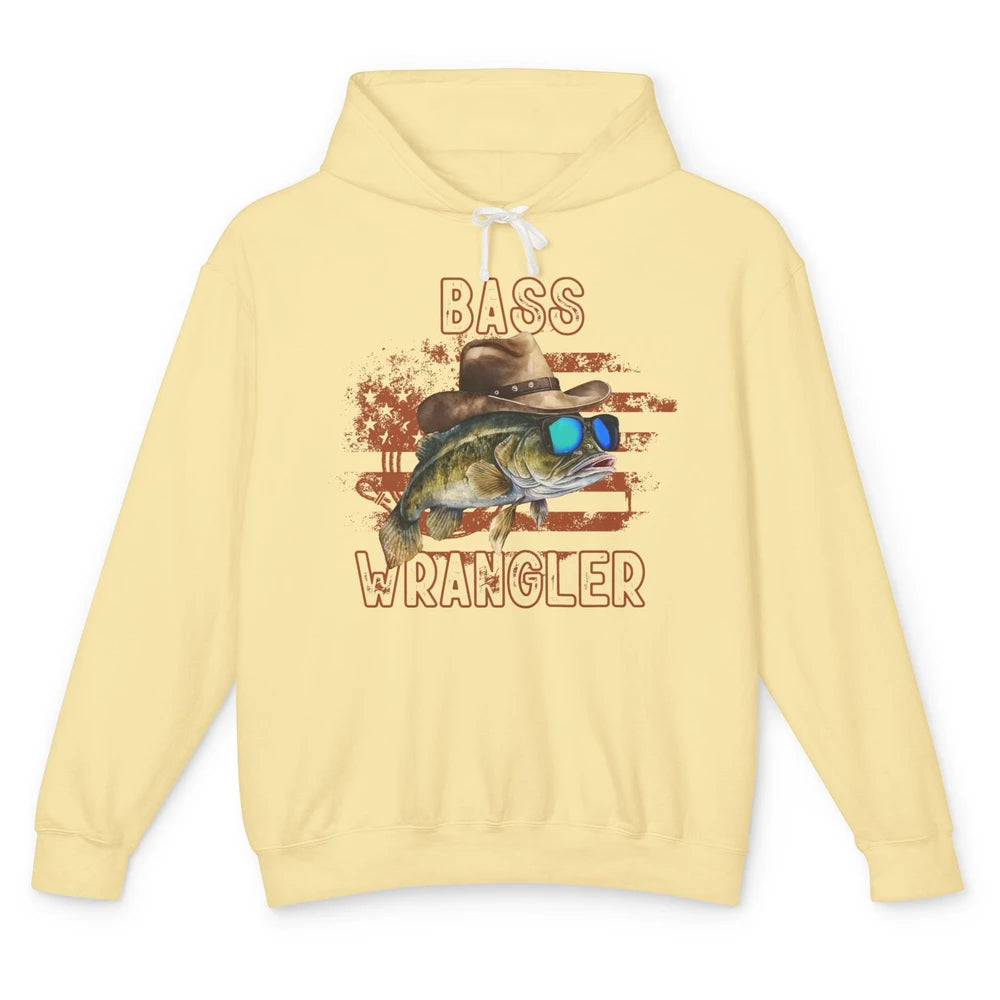 Retro US Flag Bass Fishing Bass Wrangler Fisherman Reel Men Unisex Lightweight Hoodie