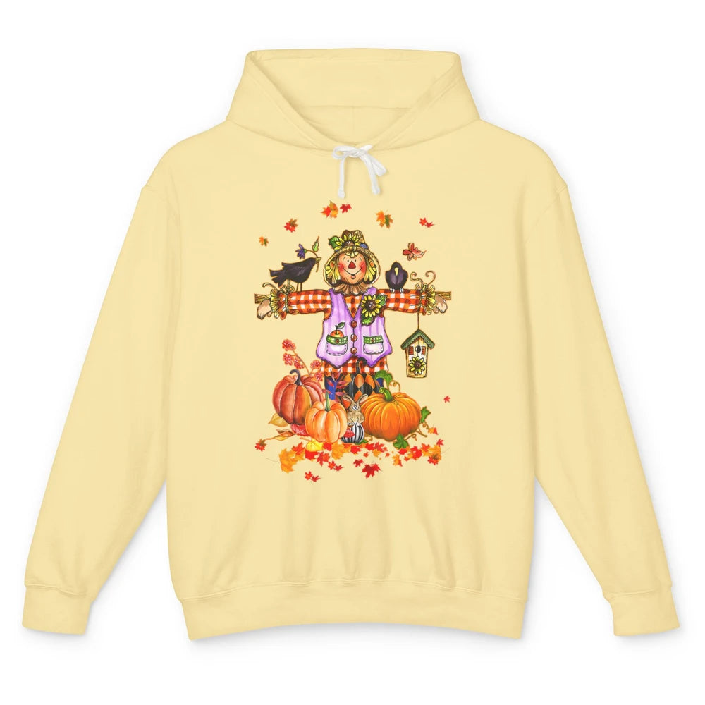 Scarecrow Autumn Hello Fall Pumpkin Thanksgiving Halloween Unisex Lightweight Hoodie