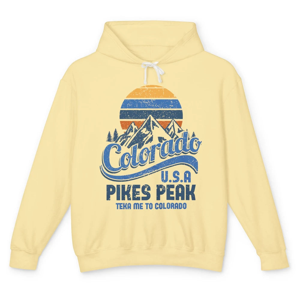 Retro Colorado Mountain Pikes Peak Sunset Outdoor Hiking Unisex Lightweight Hoodie