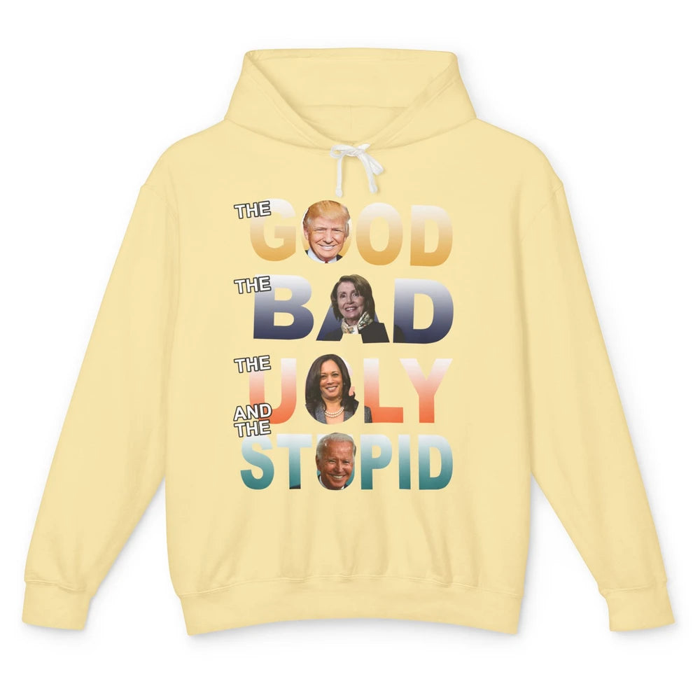 Funny Trump 2024 The Good The Bad The Stupid Anti Biden Gift Unisex Lightweight Hoodie