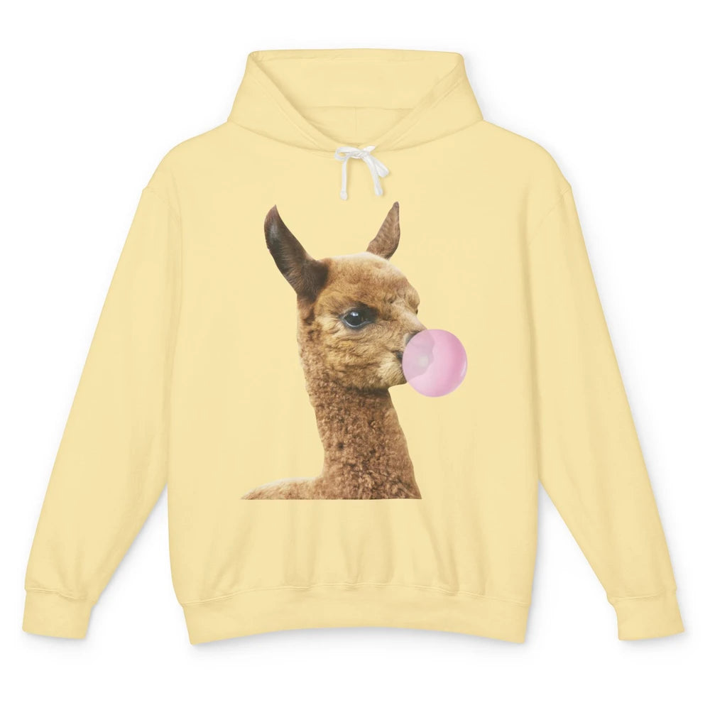 Funny Llama Alpaca Bubble Gum Animal Farmers Life Gift Unisex Lightweight Hoodie